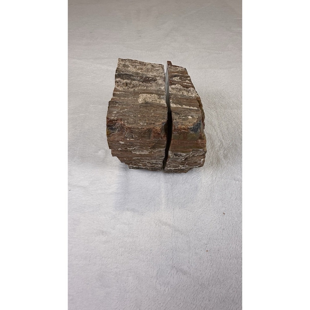 Vintage Natural Stone Mountain Bookends Jasper Agate Style Rough Cut Pair